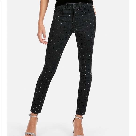 Express NWOT High Waisted Rhinestone Studded Jean - Picture 4 of 10